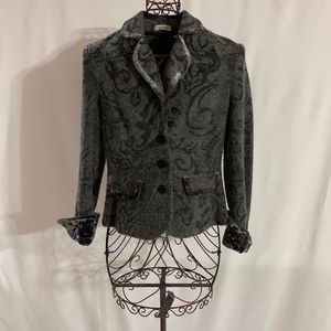 Grey Wool Blend Jacket with Velvet Trim